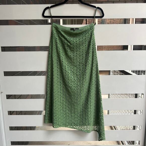 Tibi Green Floral Eyelet Asymmetrical Skirt Size 00 - Picture 1 of 4